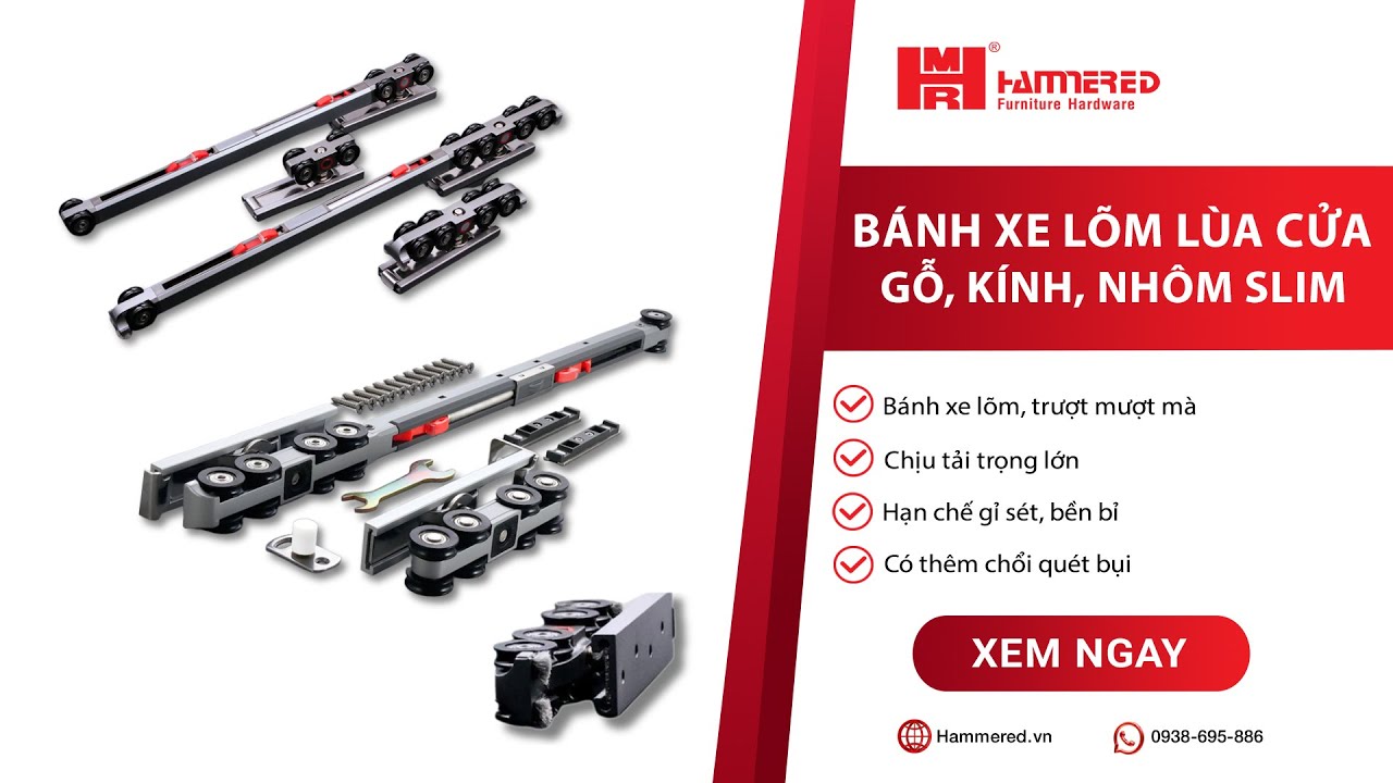 BỘ PHỤ KIỆN BÁNH XE LÙA CỬA GỖ - CỬA KÍNH - CỬA NHÔM SLIM | Hammered