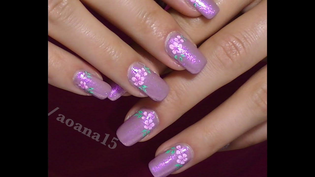 Vintage Pink Flower video nail art design tutorial ,Hand painted flower