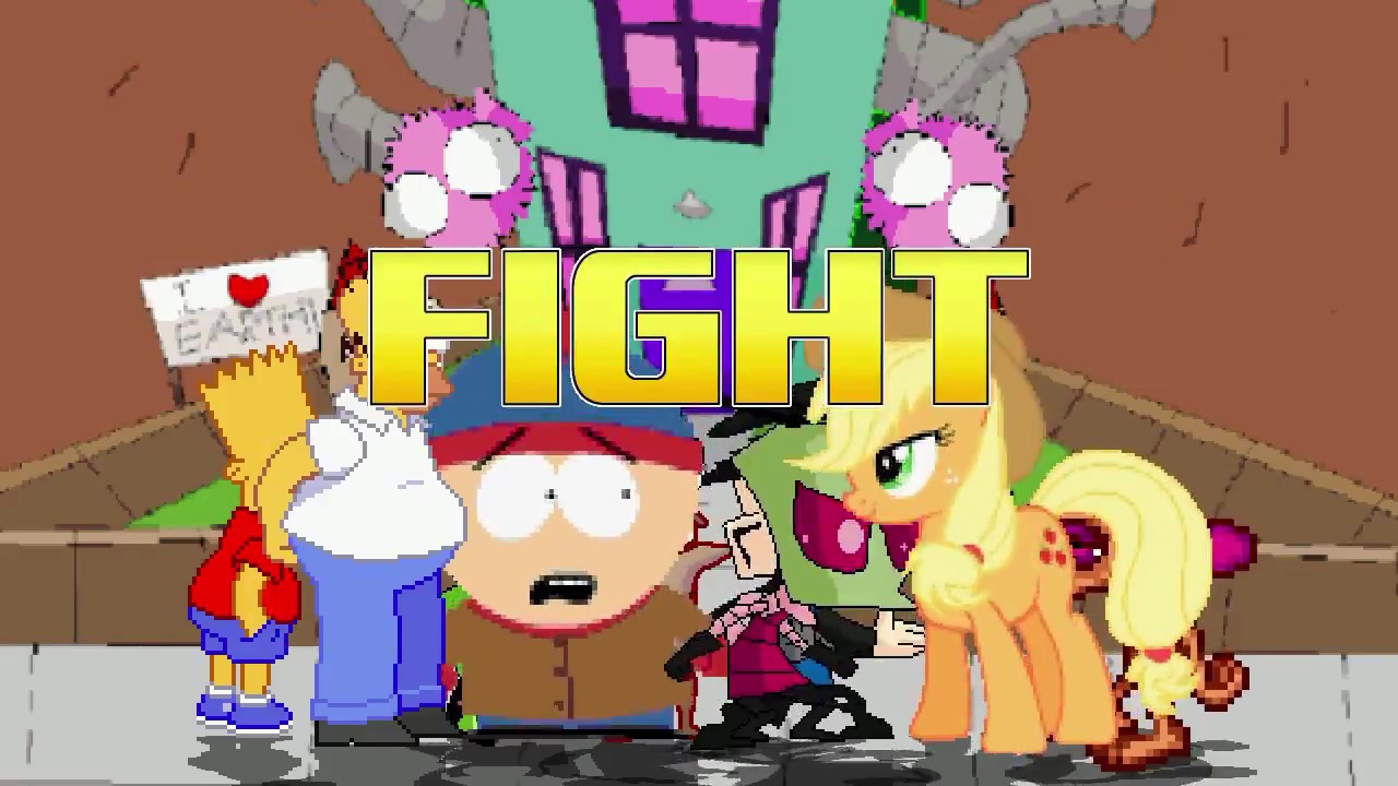 AN Mugen Request #1456: Homer, Bart, Zim, Dib VS Applejack, Ren, Stan, Rigby