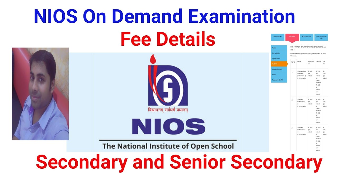 NIOS On Demand Examination Fee Details