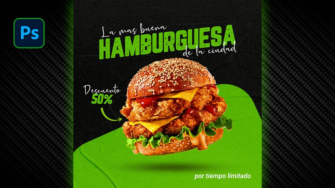 Anuncio FÁCIL Hamburguesa en Photoshop ll  | #photoshop #redessociales #ads #anunciospublicitarios
