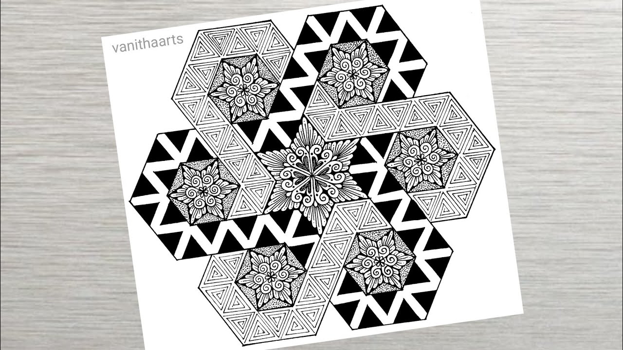 Geometric Mandala Art Step-by-Step Tutorial | Hexagonal Pattern Star Pattern | #vanithaarts #hexagon