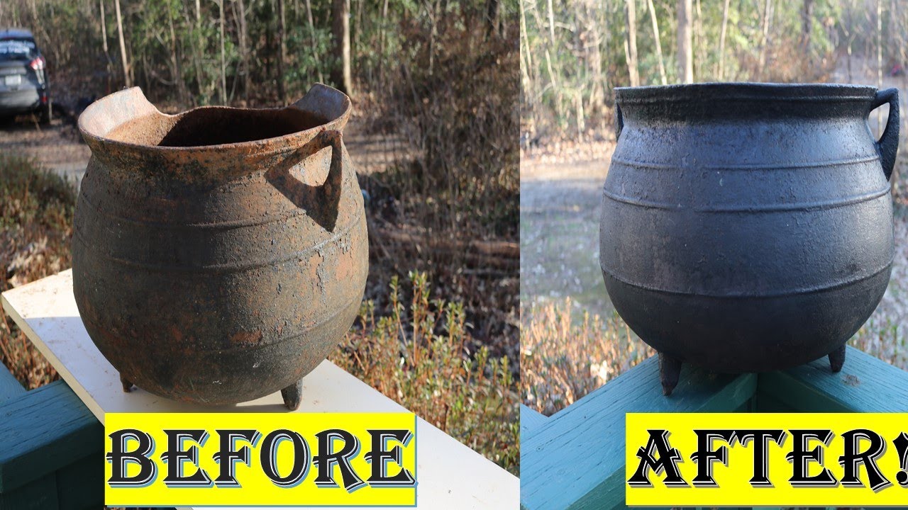 Restoring A 250+ year old Cast Iron Cauldron! Rust Removal and Seasoning. FFE#28