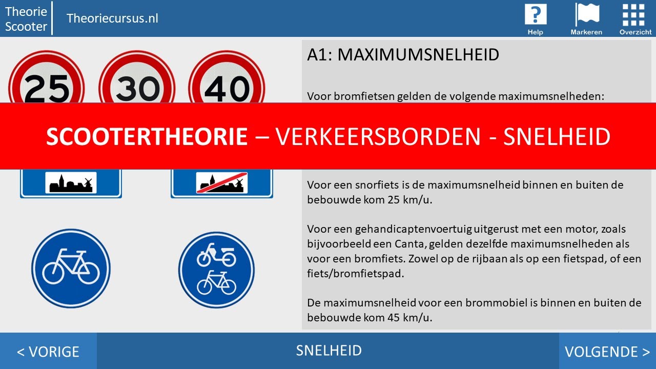 Scootertheorie - Verkeersborden - Snelheid - Bromfiets theorie examen