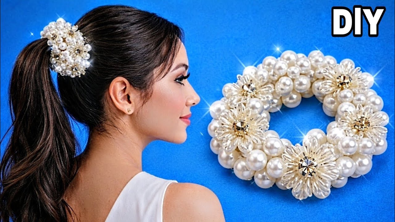 أصنعي ربطة شعر لؤلؤية أنيقة/أسهل طريقة لتظهري أنيقة!”#diy 