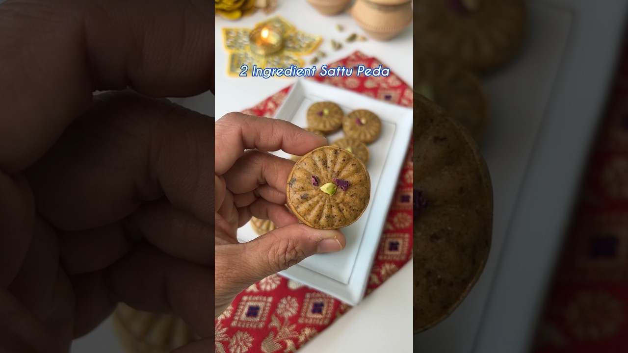 2 Ingredient Sattu Peda , Healthy Mithai for festive celebrations. Sugar free , No added sugar