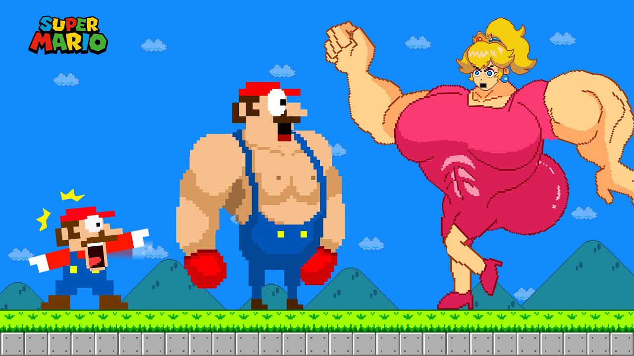 Super Mario's MUSCLE Madness: Peach Giant BUTT Powerups | Game Animation