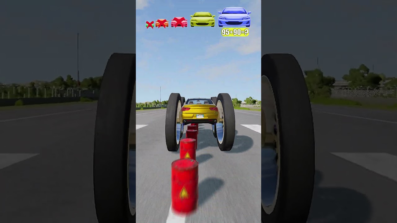 Big and Small Cars vs 50 explosive barrels💥 | BeamNG Drive #shorts