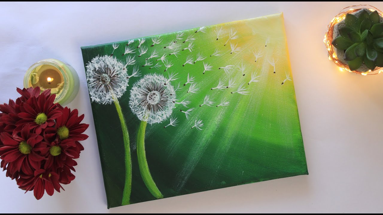 Dandelion acrylic painting step by step tutorial || Easy dandelion acrylic painting for beginners