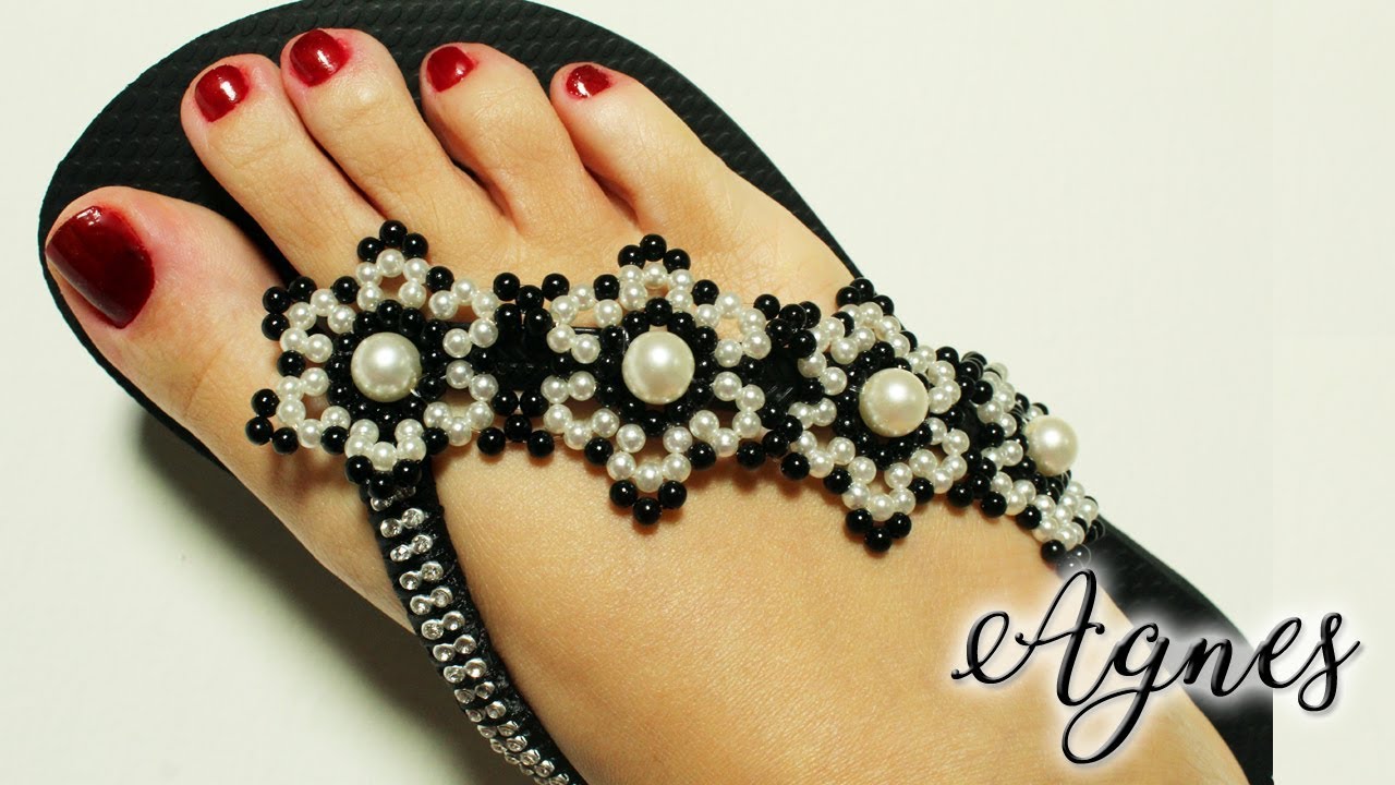 Chinelo decorado: Flores de pérolas (💲Rápido, fácil e lucrativo💲)