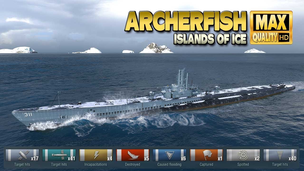 Подводная лодка «Арчерфиш» с 4,5 тыс. BXP на карте «Острова Льда» — World of Warships