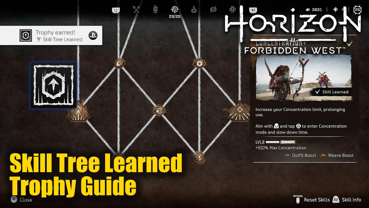 Horizon Forbidden West - Skill Tree Learned Trophy Guide (Learned all available skills on one tree.)