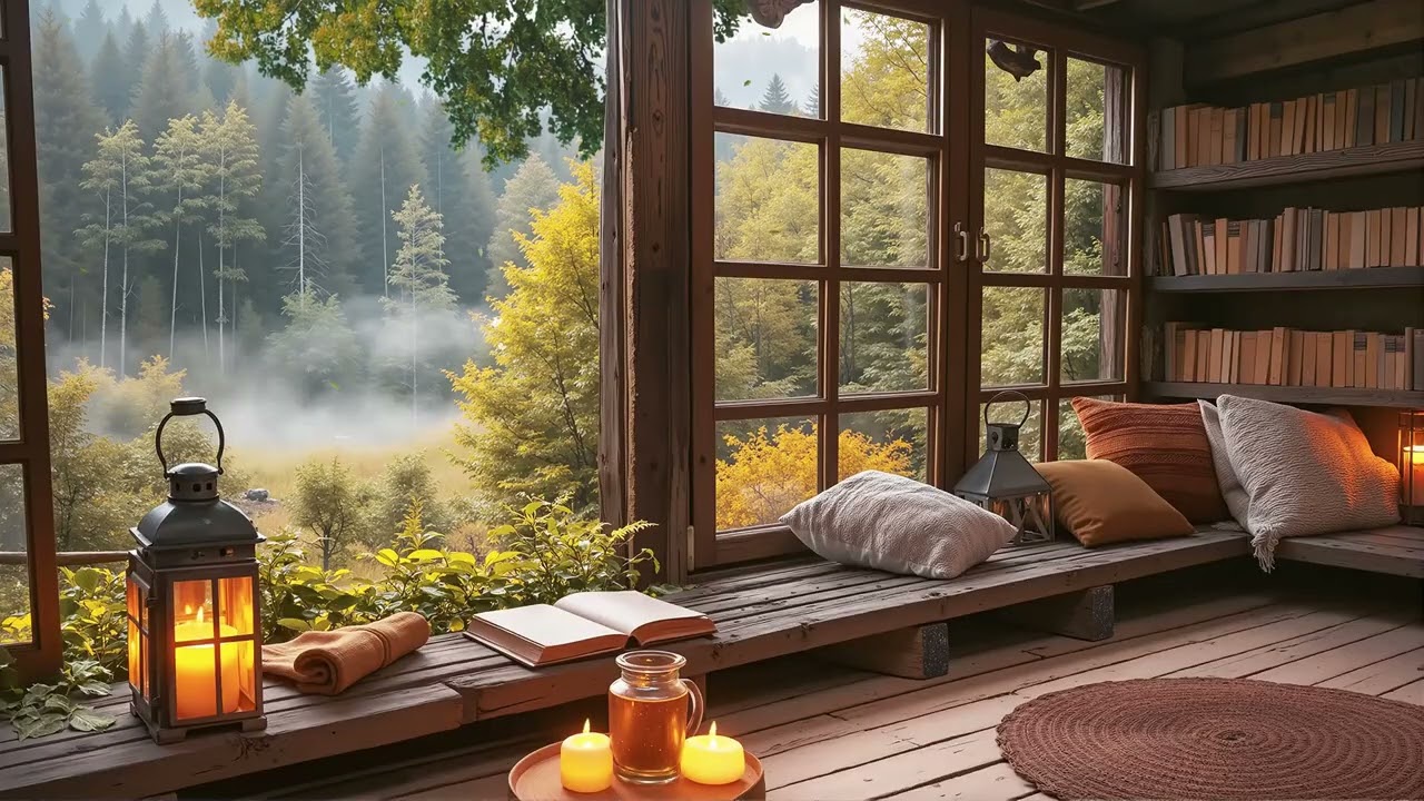 Soft Morning Jazz in a Cozy Cabin – Relaxing Jazz with Forest Views & Warm Light