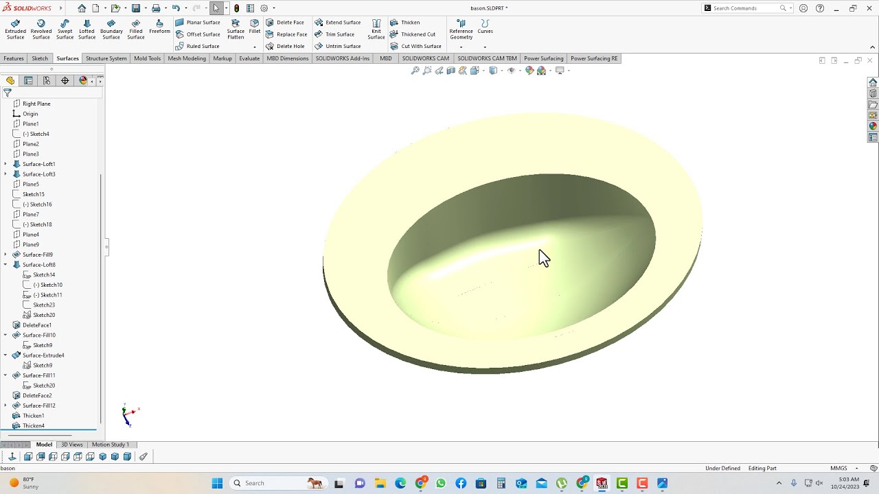 Basin / Sink design in Solidworks Using Surface Command