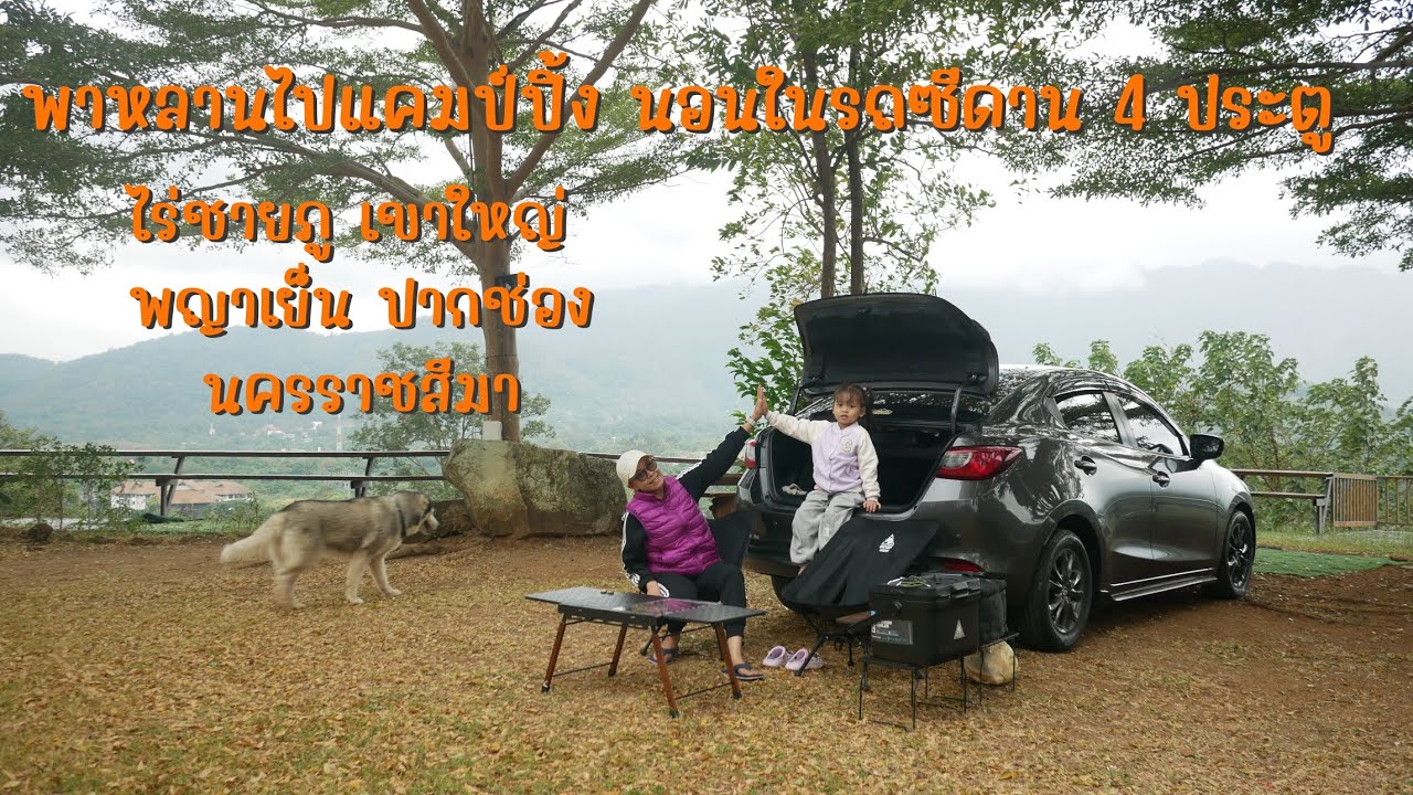 [93]พาหลานไปแคมป์ปิ้ง นอนในรถซีดาน 4 ประตู  ไร่ชายภูเขาใหญ่ พญาเย็น ปากช่อง นครราชสีมา