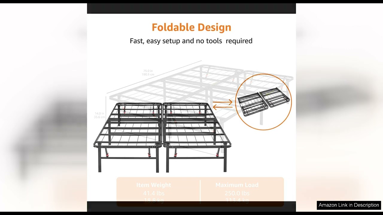 Amazon Basics Foldable Metal Platform Bed Frame with Tool Free Setup, 14 Review