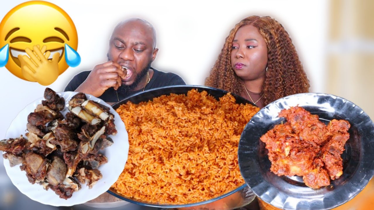 HIDING THE MEAT TO SEE MY WIFE REACTION MUKPRANK | NIGERIA JOLLOF RICE AND GOAT MEAT MUKBANG