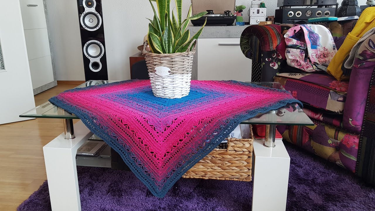 Häkelanleitung - Tischdecke Blue Purple Teil 2 selbst häkeln aus Bobbel, Farbverlaufsgarn, Wolle