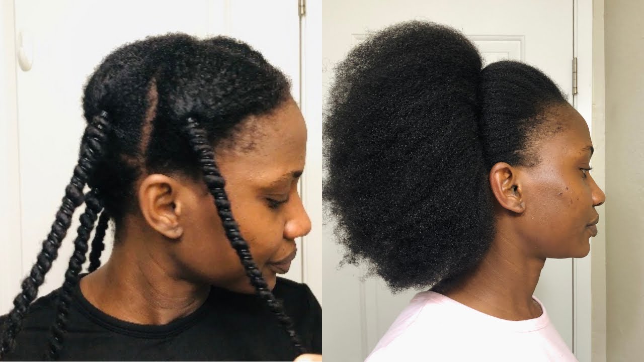 Heatless blowout on natural hair || African threading