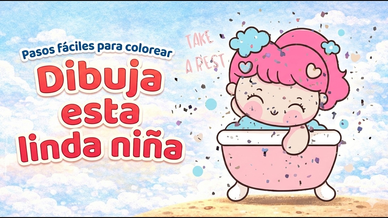 Dibuja y Colorea Una niña en una bañera👧🌈 Dibujos Para Niños