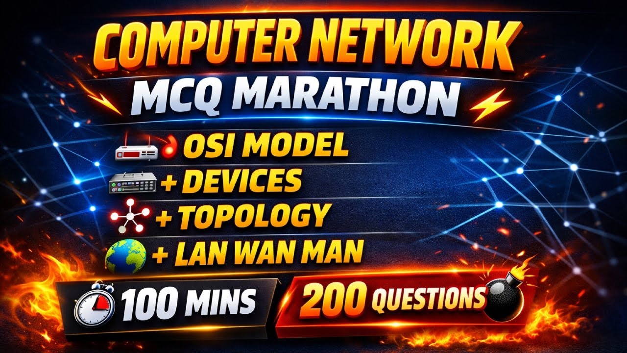 🚨 Computer Network One-Liner MCQ Marathon 🔥100 Mins = 200 Questions 💣