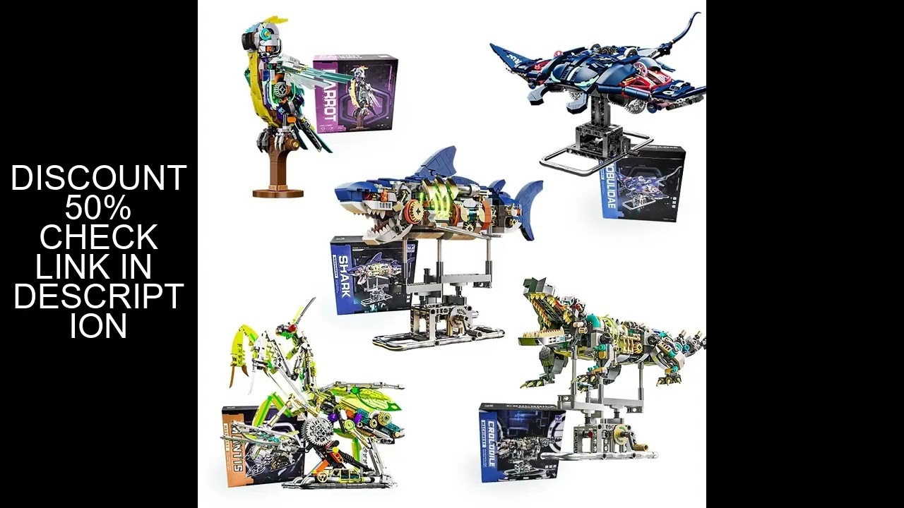 Mechanical Shark Building Set, Sea Life Crocodile Parrot Mantis Frog Manta Ray Building Blocks Light