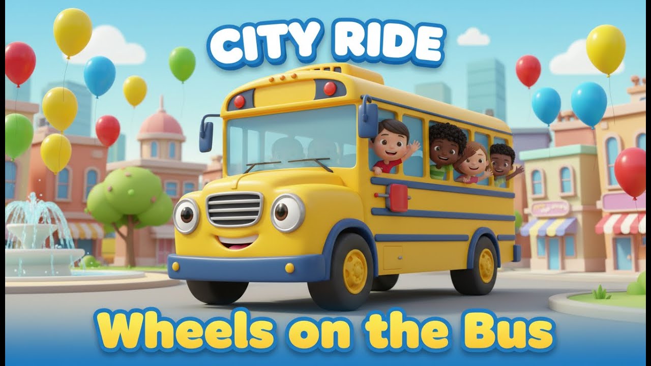 Wheels on the Bus (City Ride) 🚍 | Happy Kids Animation & Nursery Rhymes