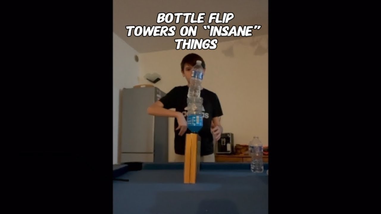 Bottle flip towers on “insane” things | QualityCooper 