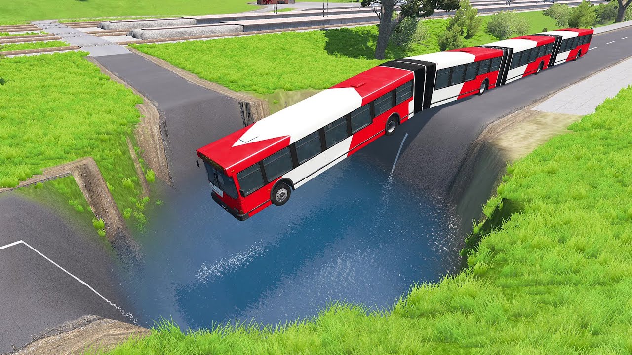 Long Bus, City Bus And School Bus Vs Giant Pit - BeamNG.Drive
