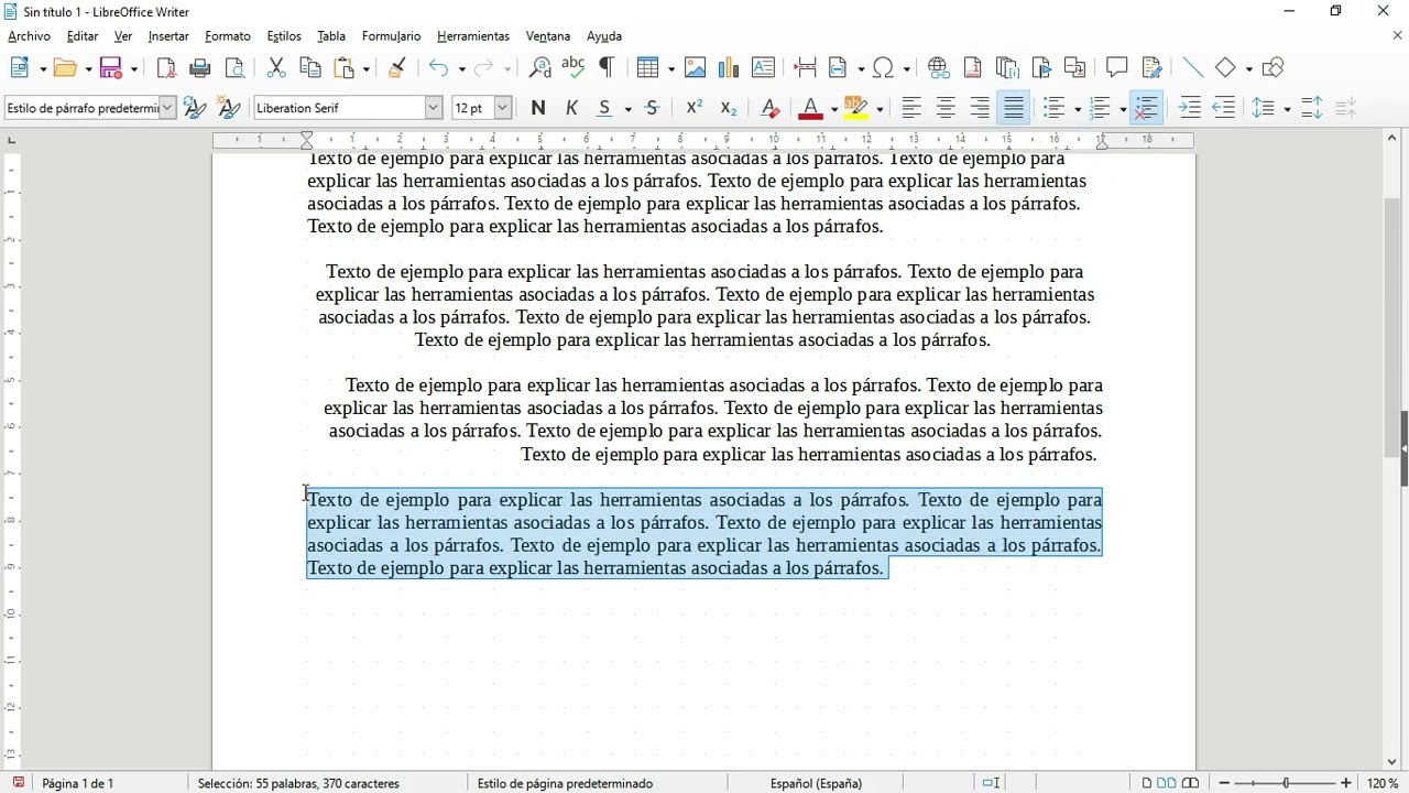 Libreoffice 7.  Writer.  Alineación del párrafo