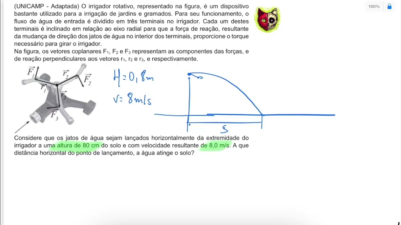 (UNICAMP - Adaptada) O irrigador rotativo, representado na figura, é um dispositivobastante utilizad