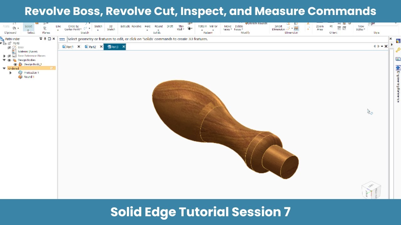 Solid Edge Revolve Boss, Revolve Cut, Inspect, and Measure Commands Tutorial | Session 7