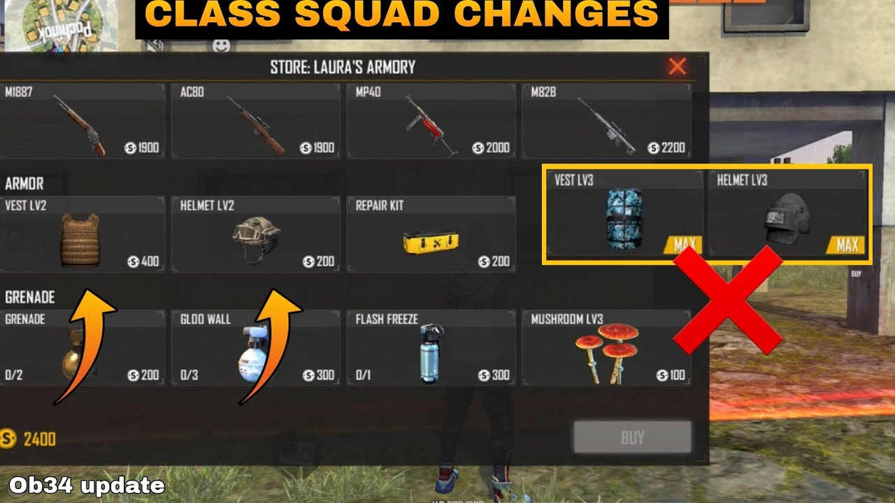 CLASS SQUAD CHANGES FREE FIRE | OB 34 UPDATE - GARENA FREE FIRE