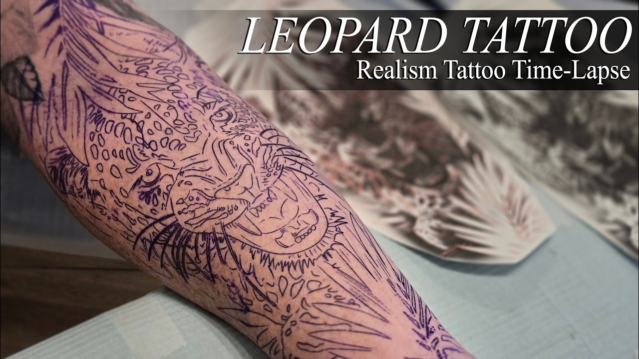 Realistic LEOPARD TATTOO | Black and Grey Tattoo Time-Lapse
