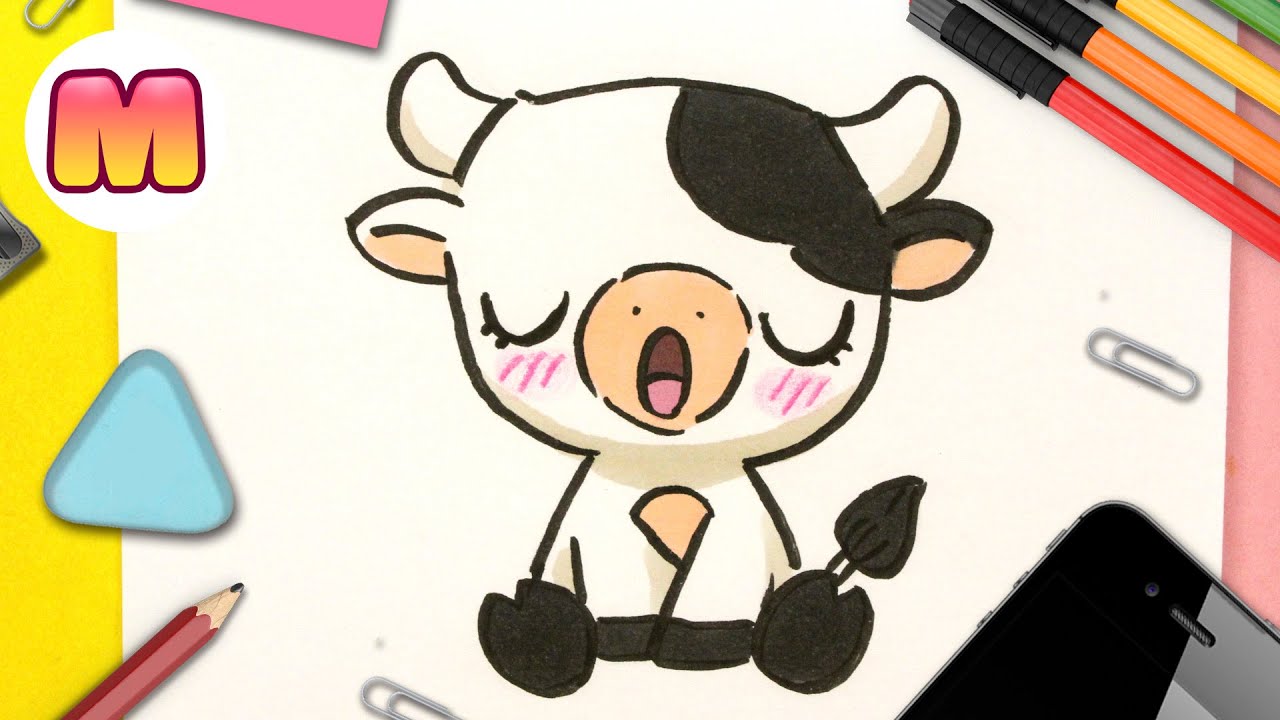 COMO DIBUJAR UNA VACA KAWAII - Dibujos kawaii faciles - Como dibujar animales kawaii