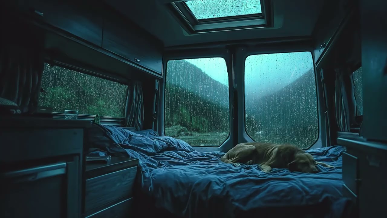 Cozy Van Life Rain Ambience: Relaxing Rain Sounds for Deep Sleep with a Sleeping Dog