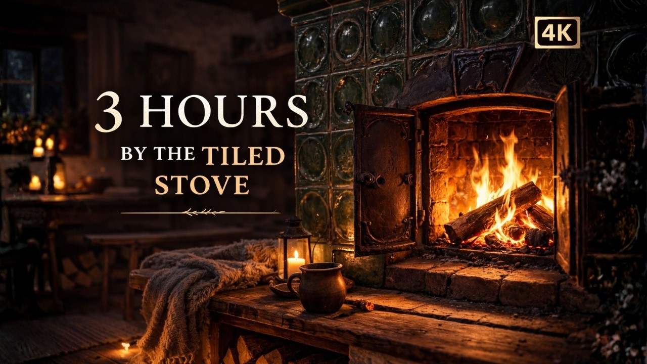 3 Hours by the Wallachian Tiled Stove | Cozy Timber Cottage Fireplace (4K)