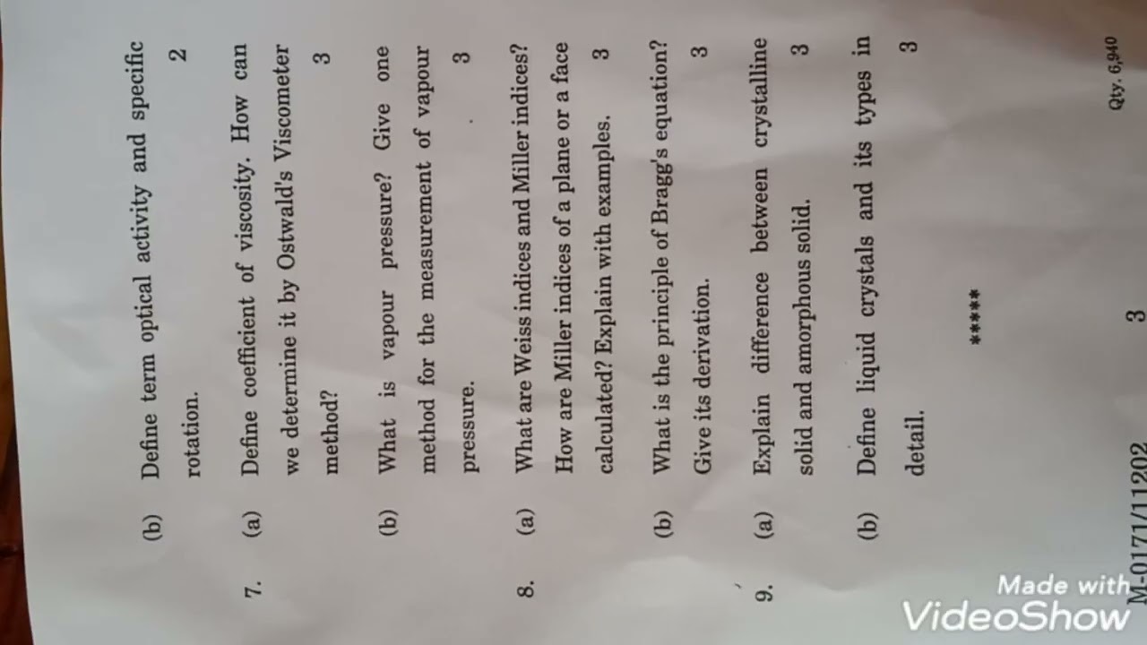 igu bsc(pass course) 1st sem.physical chemistry question paper
