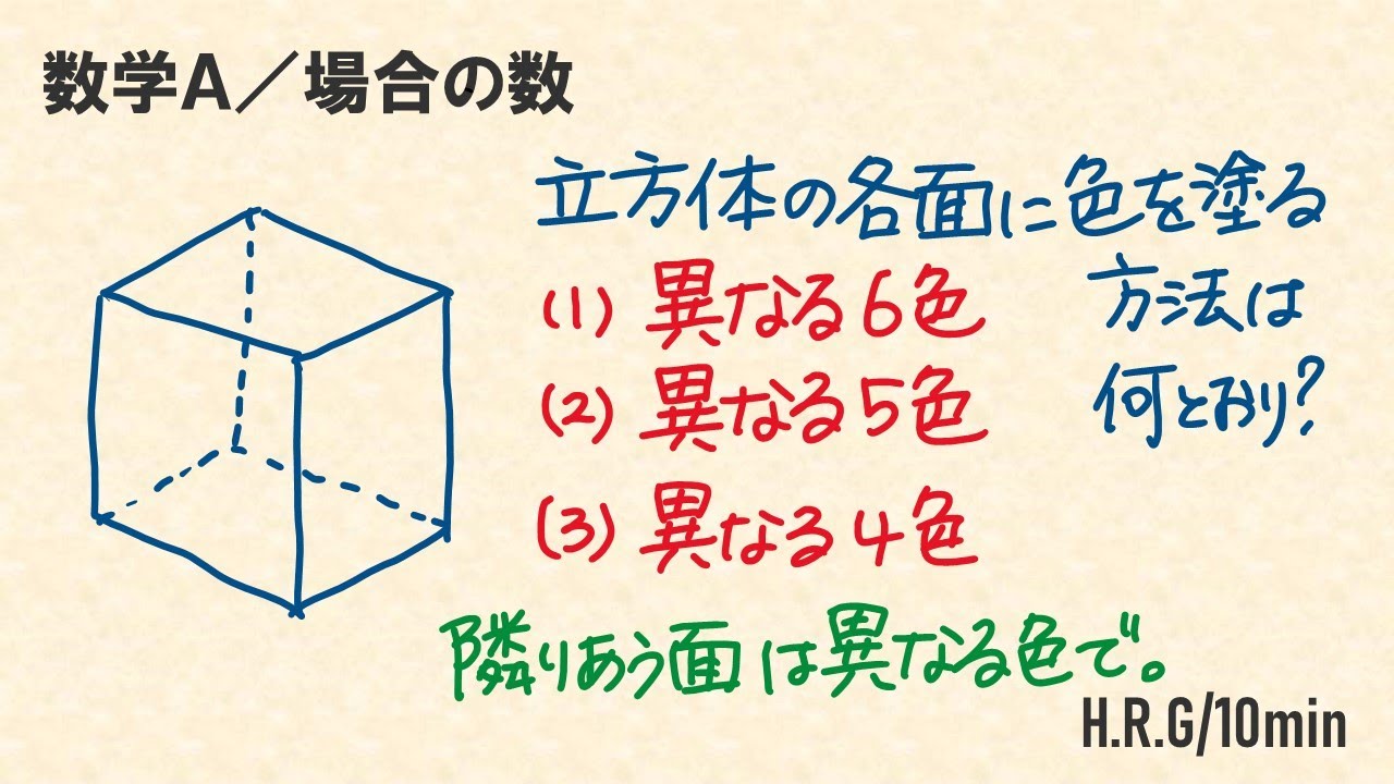 【数学A】立方体に異なる色を塗る問題