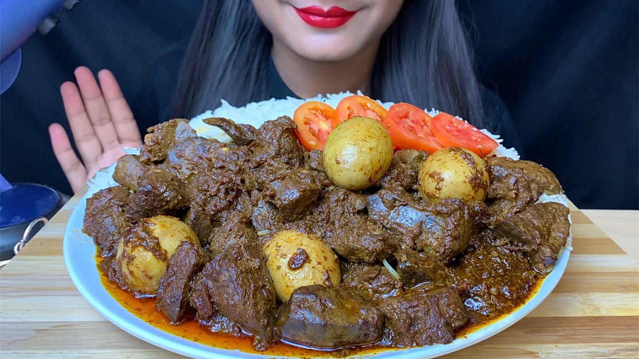 ASMR:EATING SPICY MUTTON LIVER CURRY+EGG+RICE || FOOD EATING SOUNDS || REAL MUKBANG