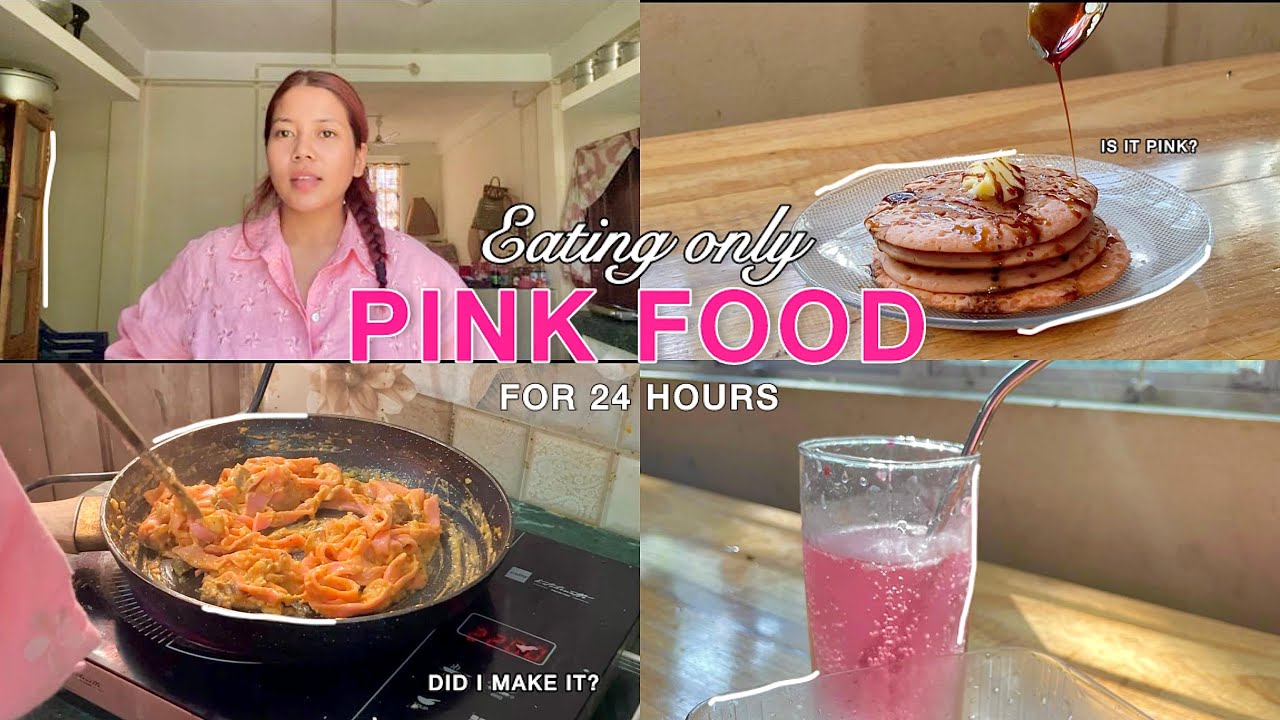 Pink Food Challenge for 24 Hours Day in My Life