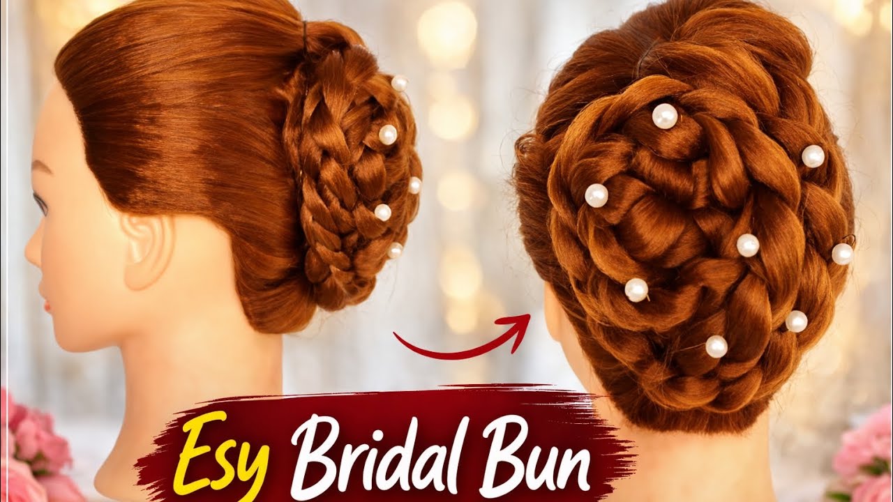 Elegant Pearl Bun Hairstyle for Wedding | Easy Bridal Bun Hairstyle for Beginners