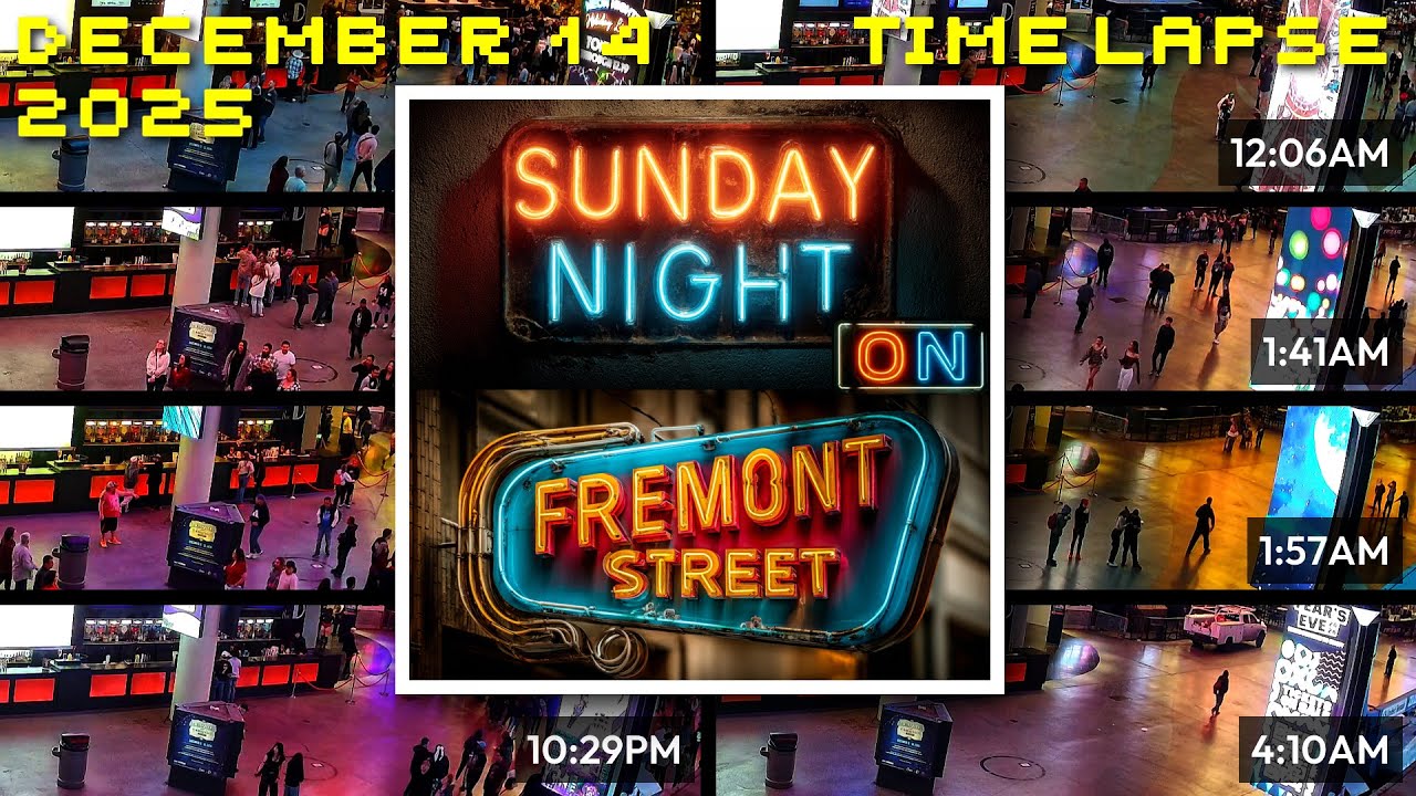 FREMONT STREET Sunday Night - 10x Time Lapse (10 Hours Into 1) + Classical Music - 2025/12/14