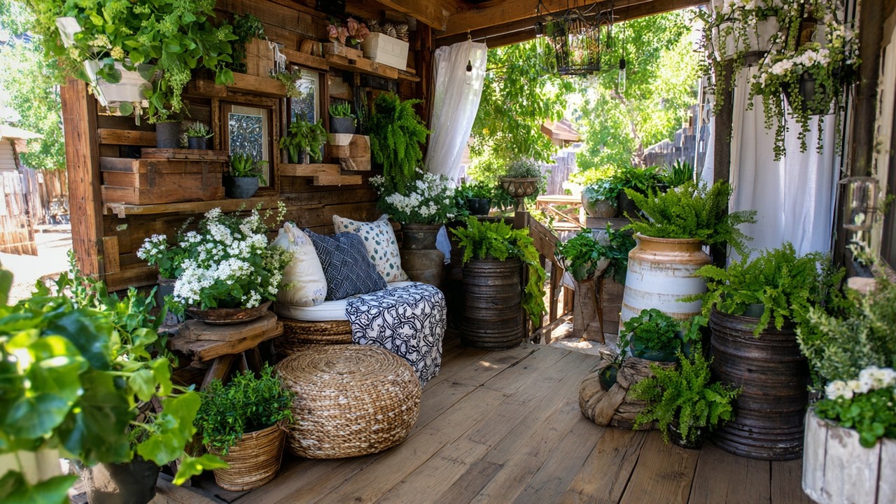 Rustic Farmhouse Backyard Small Garden Transformation Using Upcycled Materials