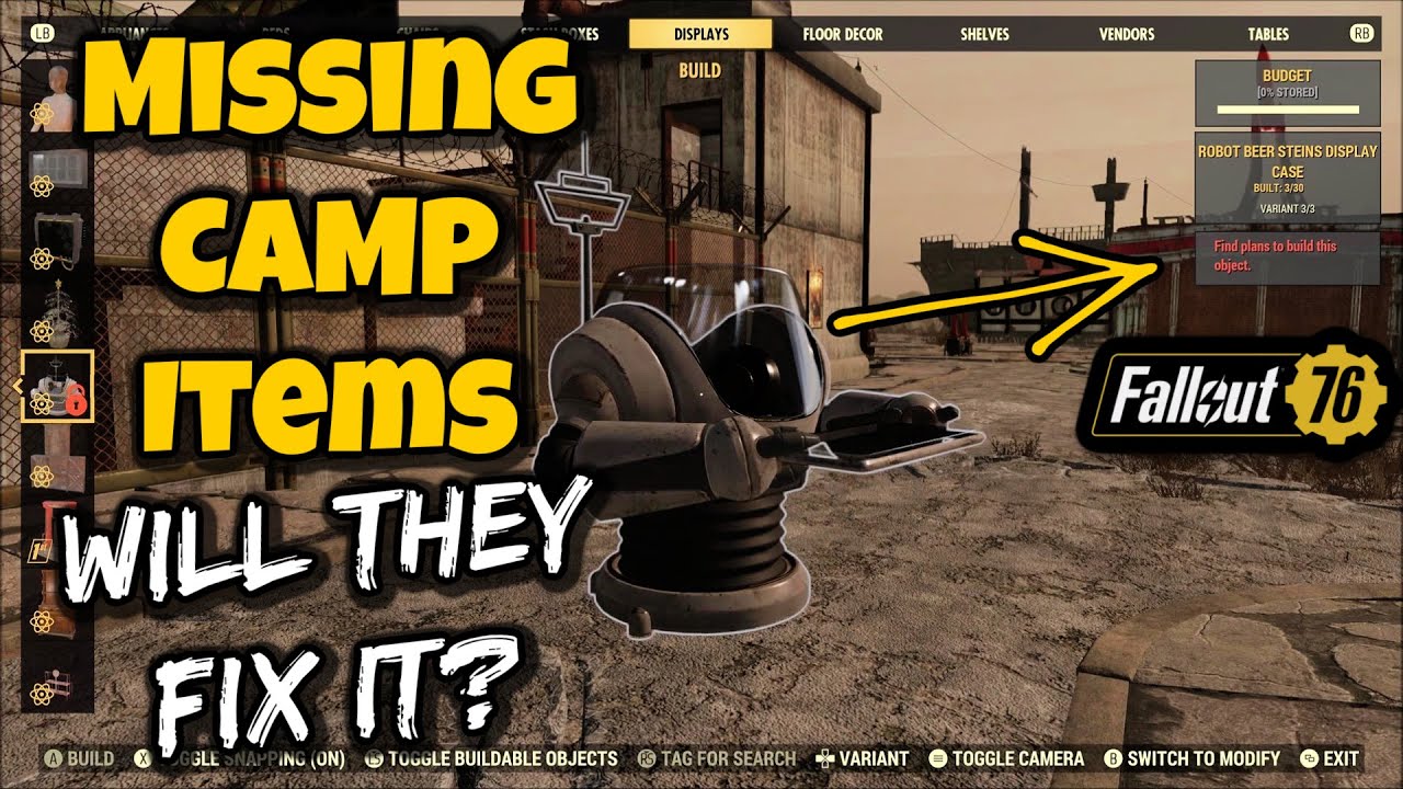 Fallout 76 Missing CAMP Items - Will They Be Fixed? Stein Displays, Communist Items, Possibly More