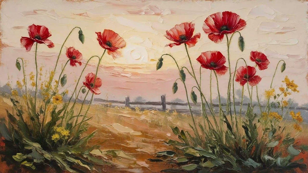 Poppy Meadow - 4 Hours of Vintage Flower Painting - Vintage Oil Painting - TV Wallpaper - No Music
