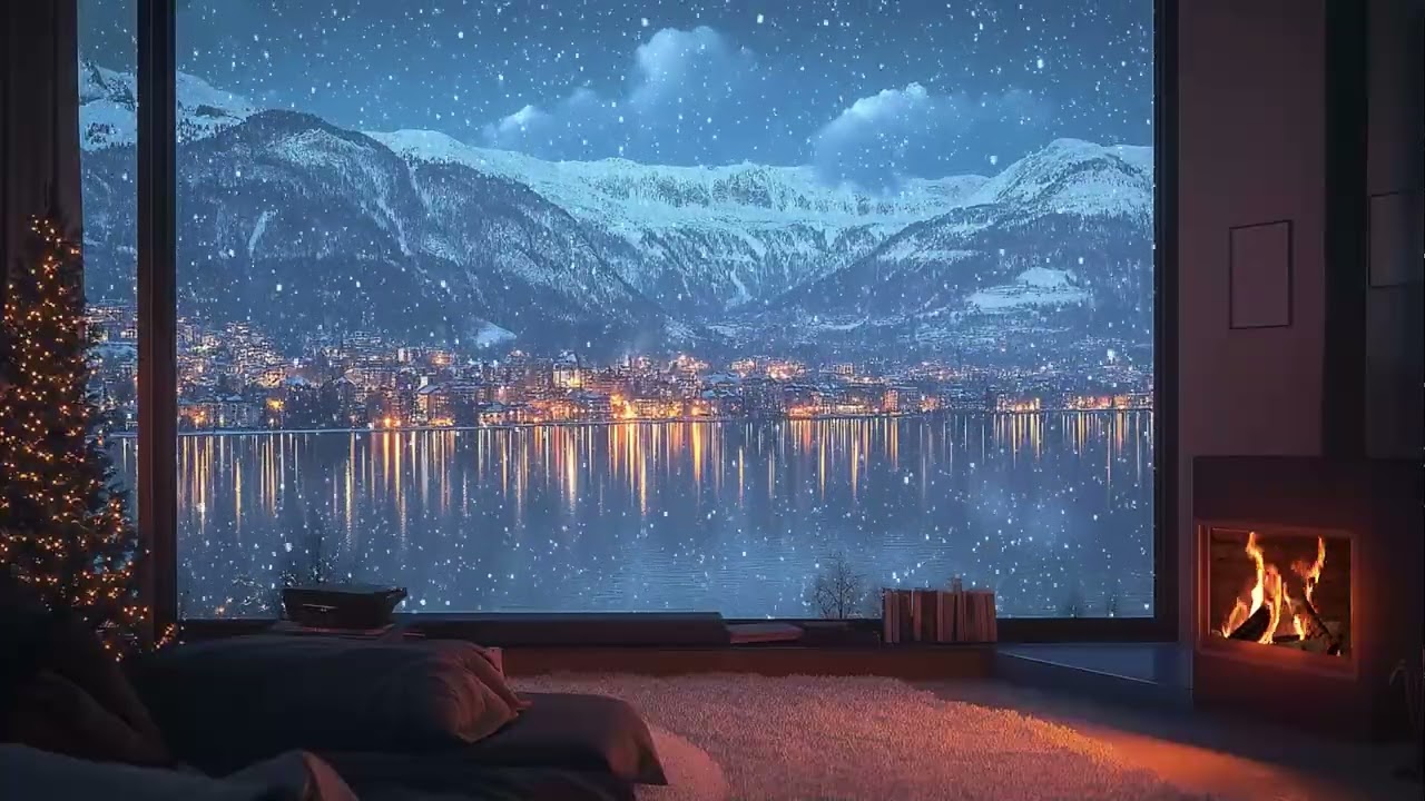 ❄️ Soft Snow at the Window | Warm Crackling Fire for Deep Sleep & Insomnia