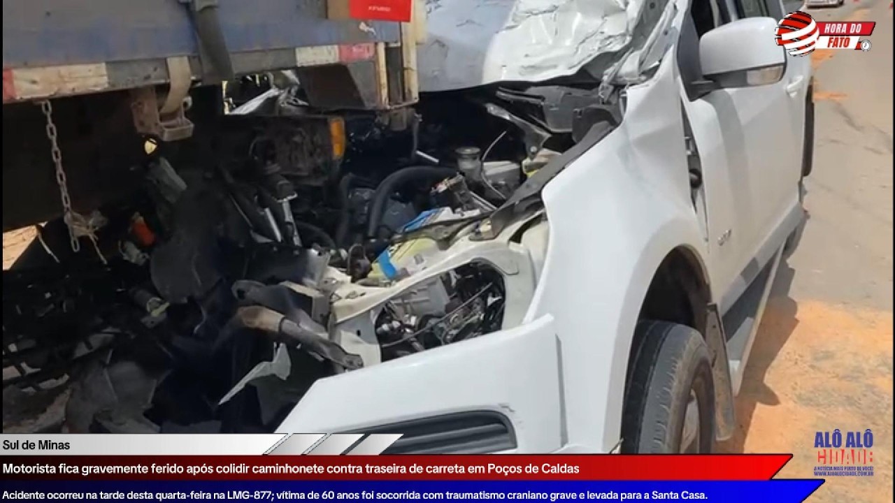 Motorista fica ferido após colidir caminhonete contra traseira de carreta em Poços de Caldas, MG