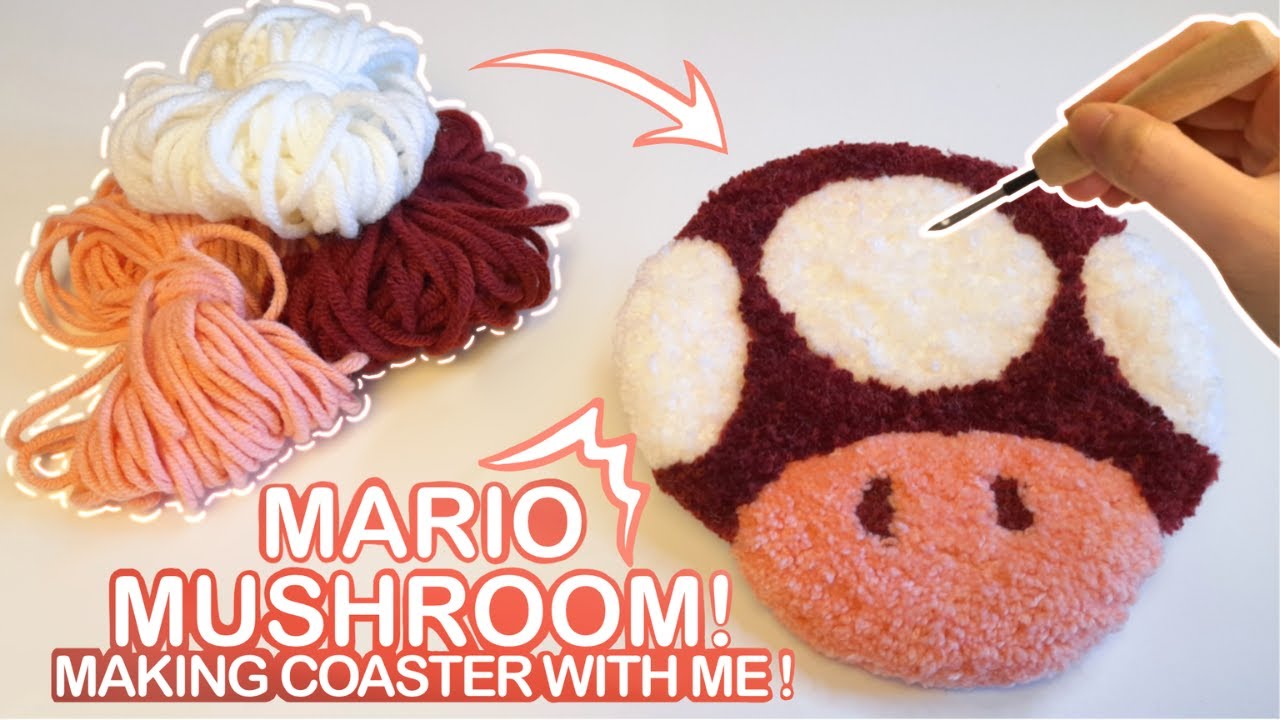 【 Punch Needle 】Embroidered Tutorial of DIY Mario Mushroom Coaster 🍄🎮🪡🧵🧶