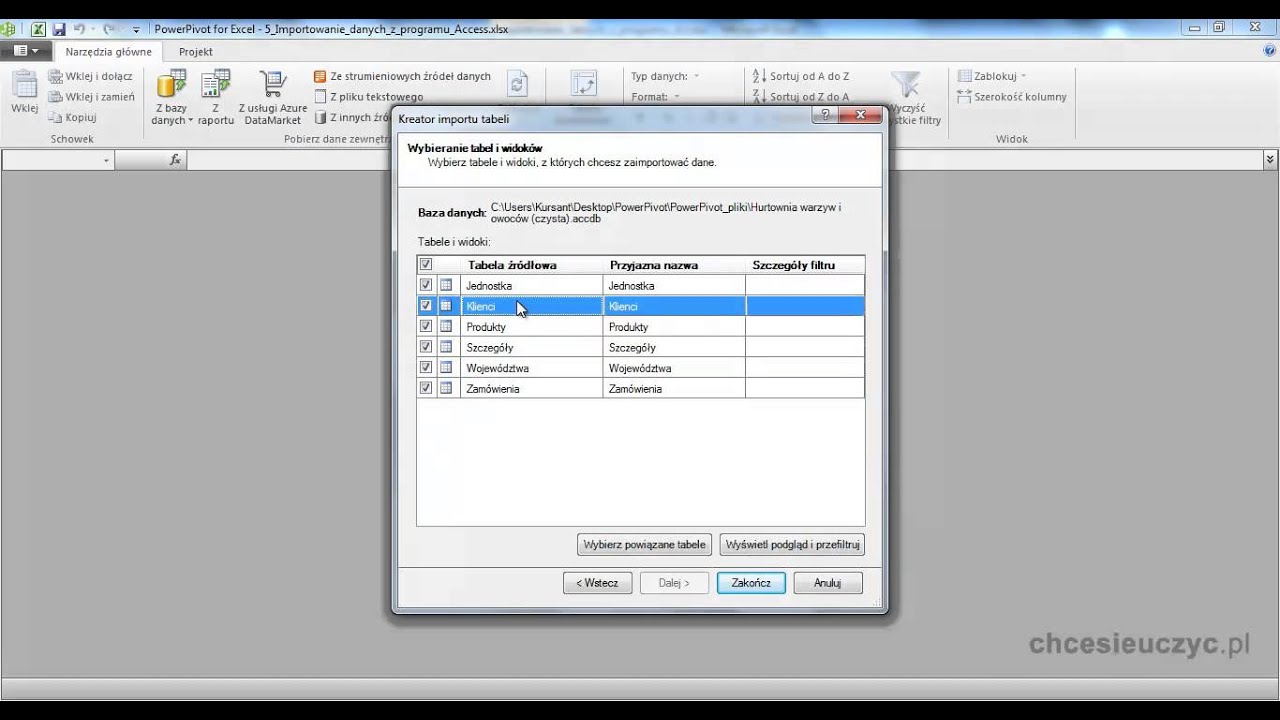 Kurs Excel - Power Pivot [lekcja6] Importowanie danych z programu Access